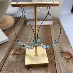 Green Beaded Hangar Earrings • Teal & Gray